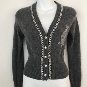 Christian Audigier Gray Wool-Blend Cardigan- Small